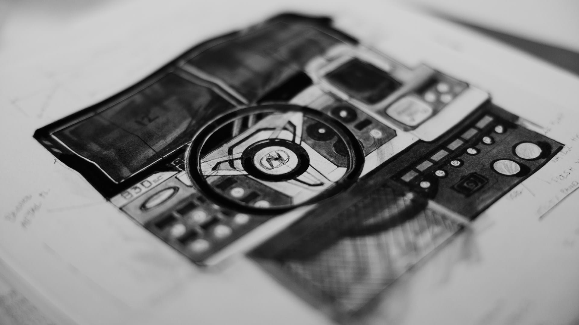 Design sketch showing a dashboard layout of a Nordkapp boat
